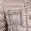 Piumino Moncler beige lungo Hirma con cappuccio