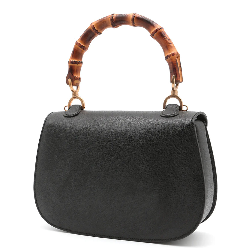 Borsa a mano Gucci Bamboo 1947 nera pelle cinghiale