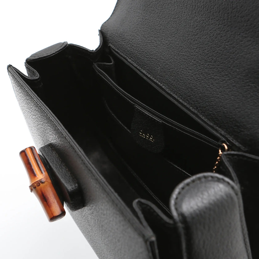 Borsa a mano Gucci Bamboo 1947 nera pelle cinghiale