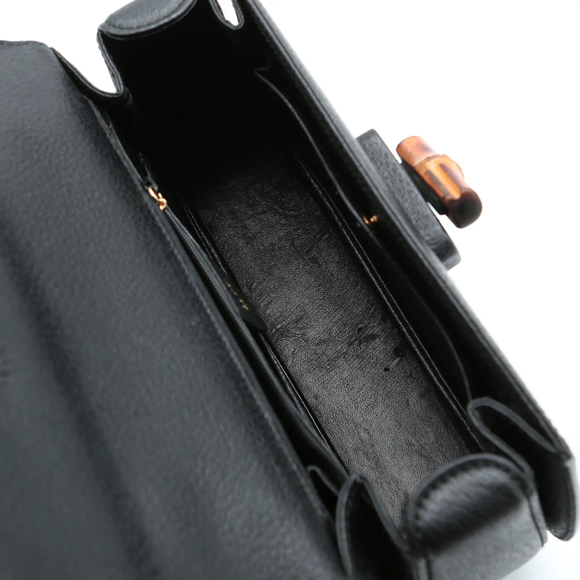 Borsa a mano Gucci Bamboo 1947 nera pelle cinghiale