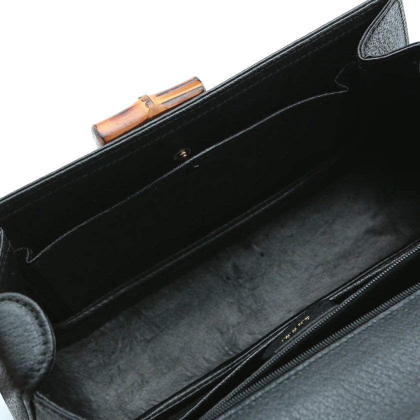 Borsa a mano Gucci Bamboo 1947 nera pelle cinghiale