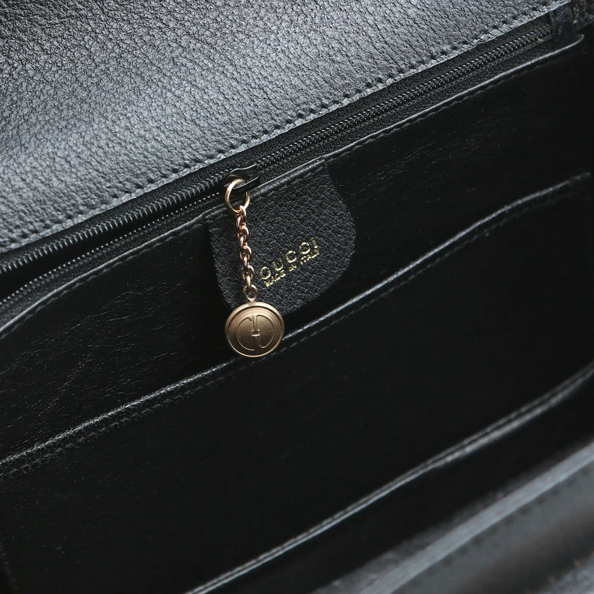 Borsa a mano Gucci Bamboo 1947 nera pelle cinghiale