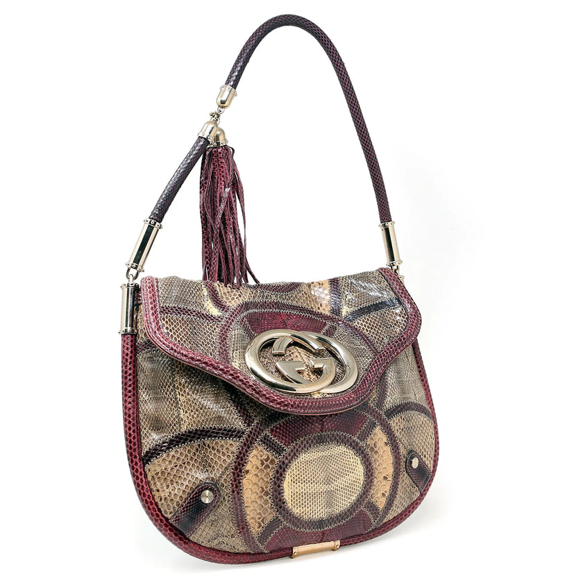 Borsa a spalla Gucci Britt Tassel Hobo Bag pelle pitone
