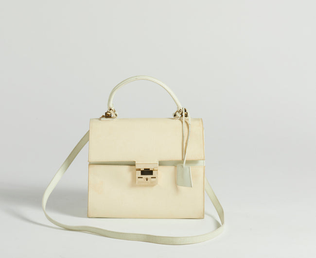 Borsa a mano Gucci anni '90 in pelle e tessuto beige