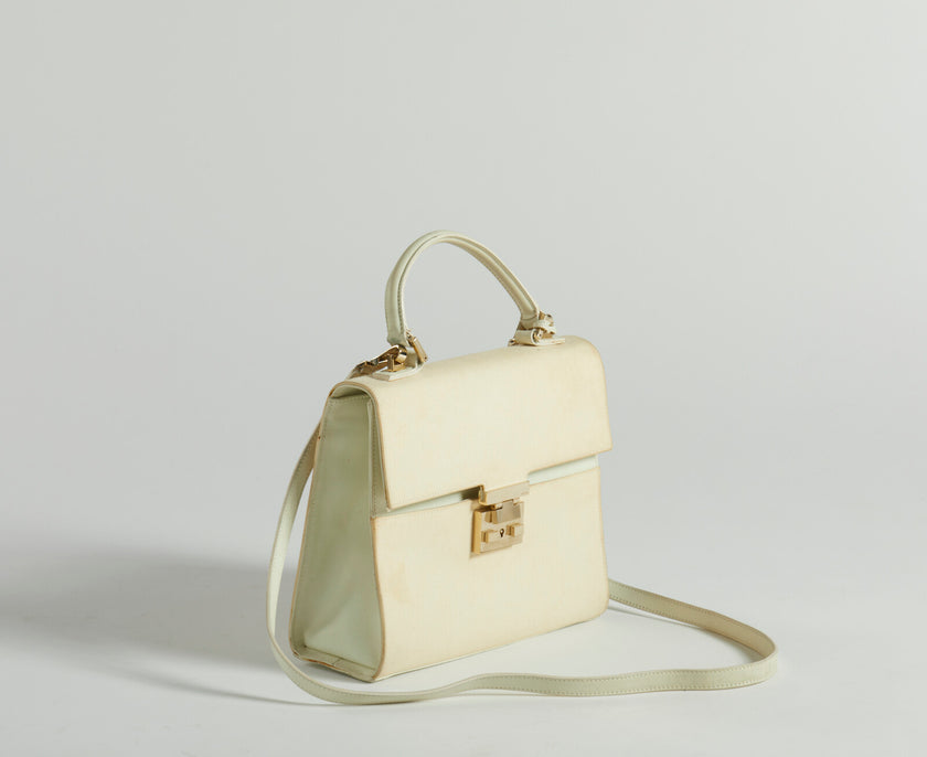 Borsa a mano Gucci anni '90 in pelle e tessuto beige