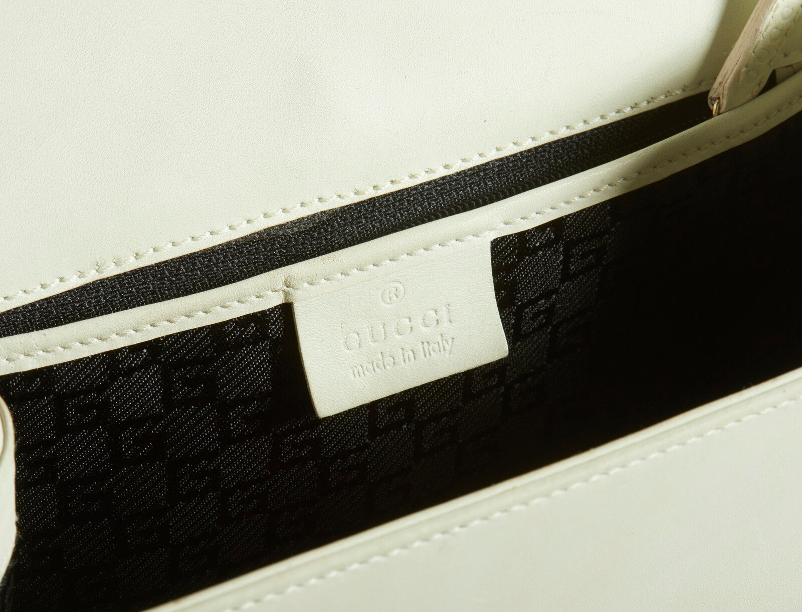 Borsa a mano Gucci anni '90 in pelle e tessuto beige