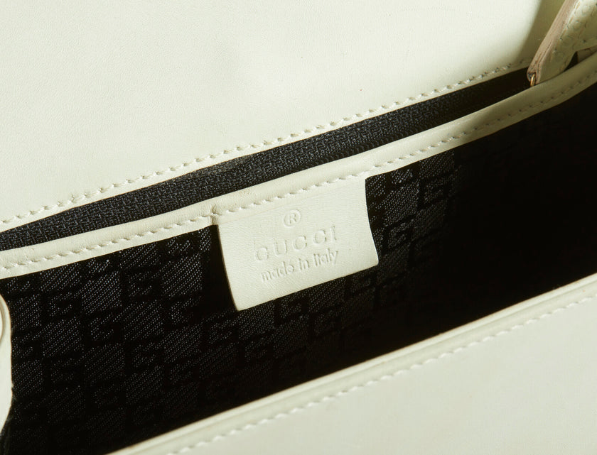Borsa a mano Gucci anni '90 in pelle e tessuto beige