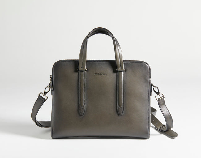 Borsa a mano  Salvatore Ferragamo porta computer in pelle nera fumé