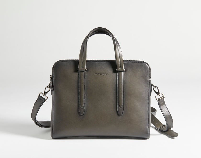 Salvatore Ferragamo Laptoptasche aus schwarzem geräuchertem Leder