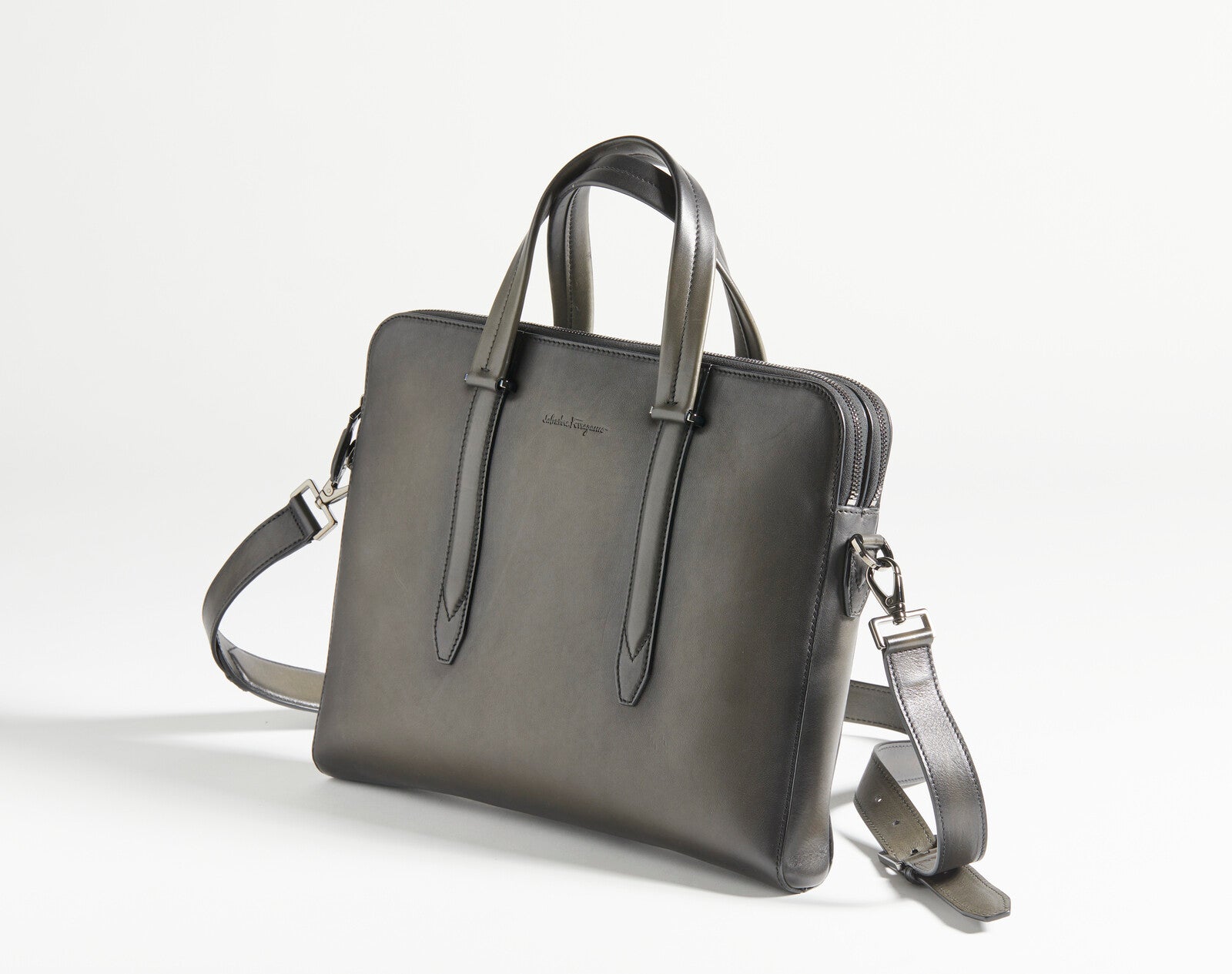 Salvatore Ferragamo Laptoptasche aus schwarzem geräuchertem Leder