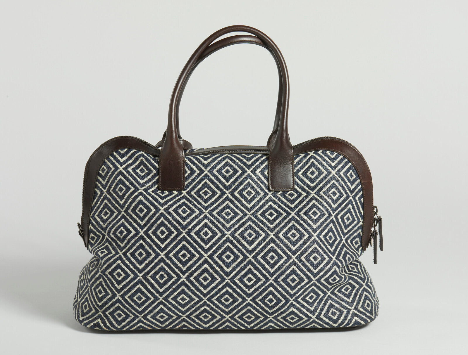 Salvatore Ferragamo handbag with blue and brown geometric pattern