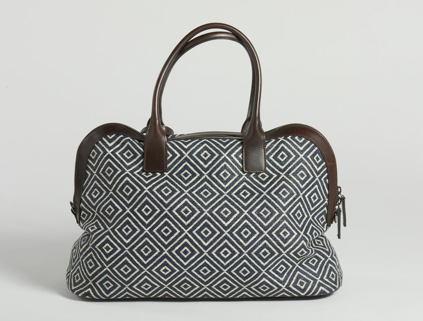 Salvatore Ferragamo handbag with blue and brown geometric pattern