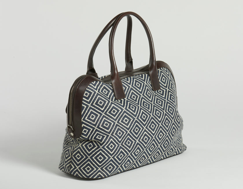 Salvatore Ferragamo handbag with blue and brown geometric pattern