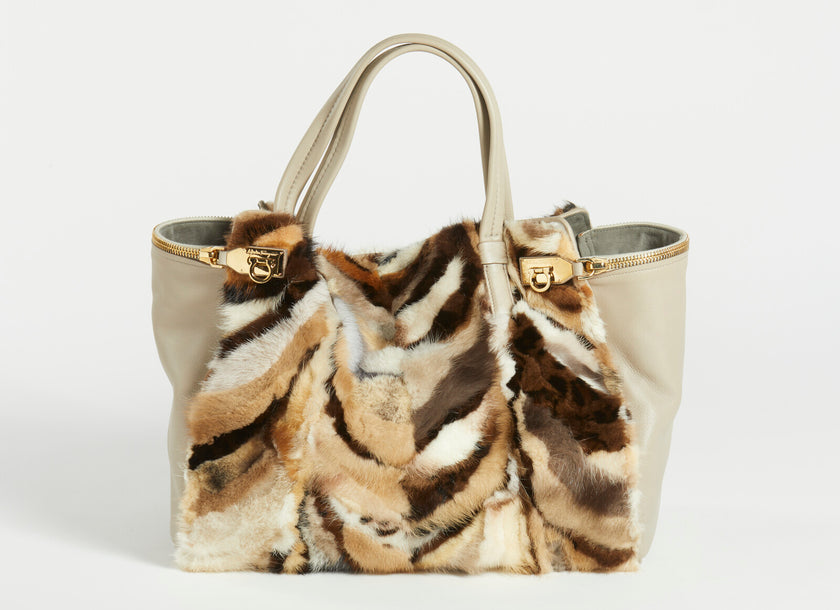 Borsa a mano Salvatore Ferragamo Verve Fox Fur leather bag