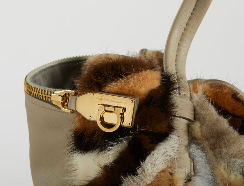 Borsa a mano Salvatore Ferragamo Verve Fox Fur leather bag