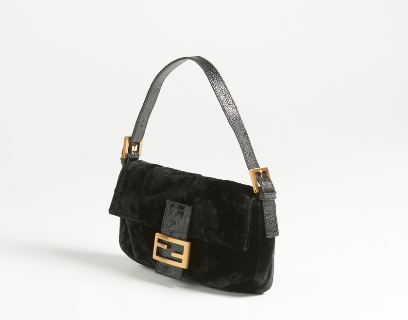 Borsa a spalla Fendi Black Velvet Baguette