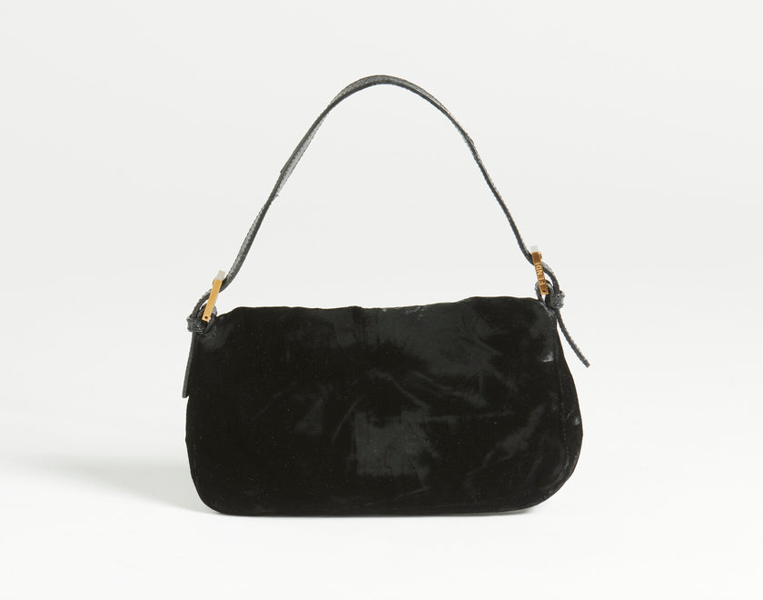 Borsa a spalla Fendi Black Velvet Baguette