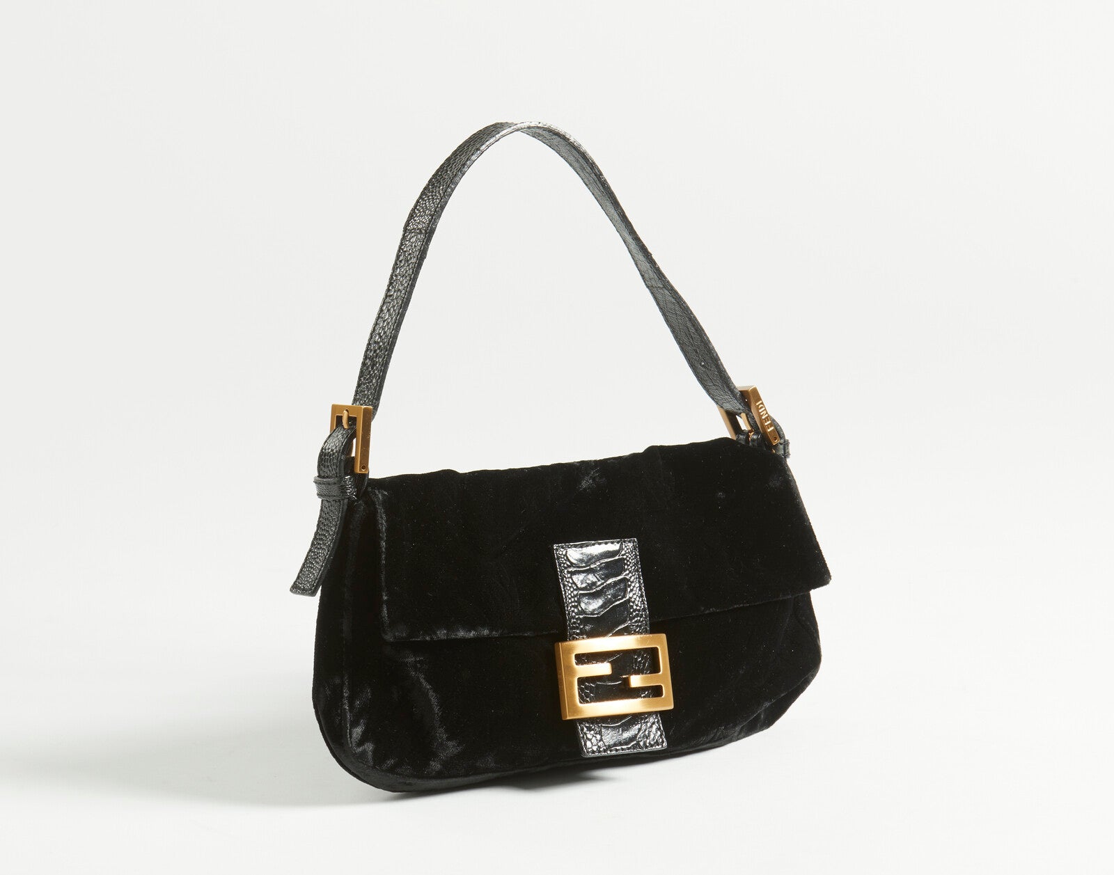 Borsa a spalla Fendi Black Velvet Baguette