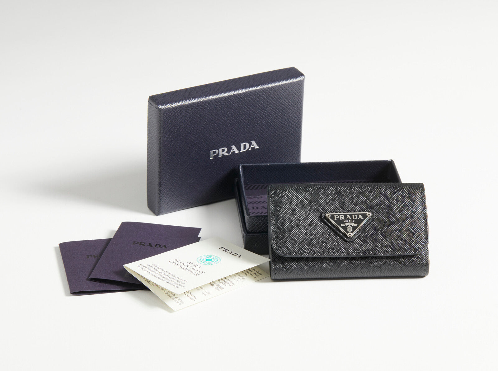 Portachiavi Prada  4-Key Case in pelle Saffiano  nero