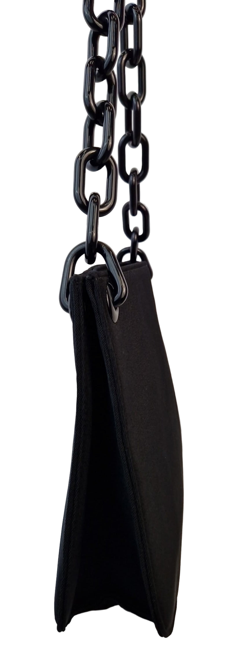 Borsa a spalla Prada nera tessuto rigido con catena