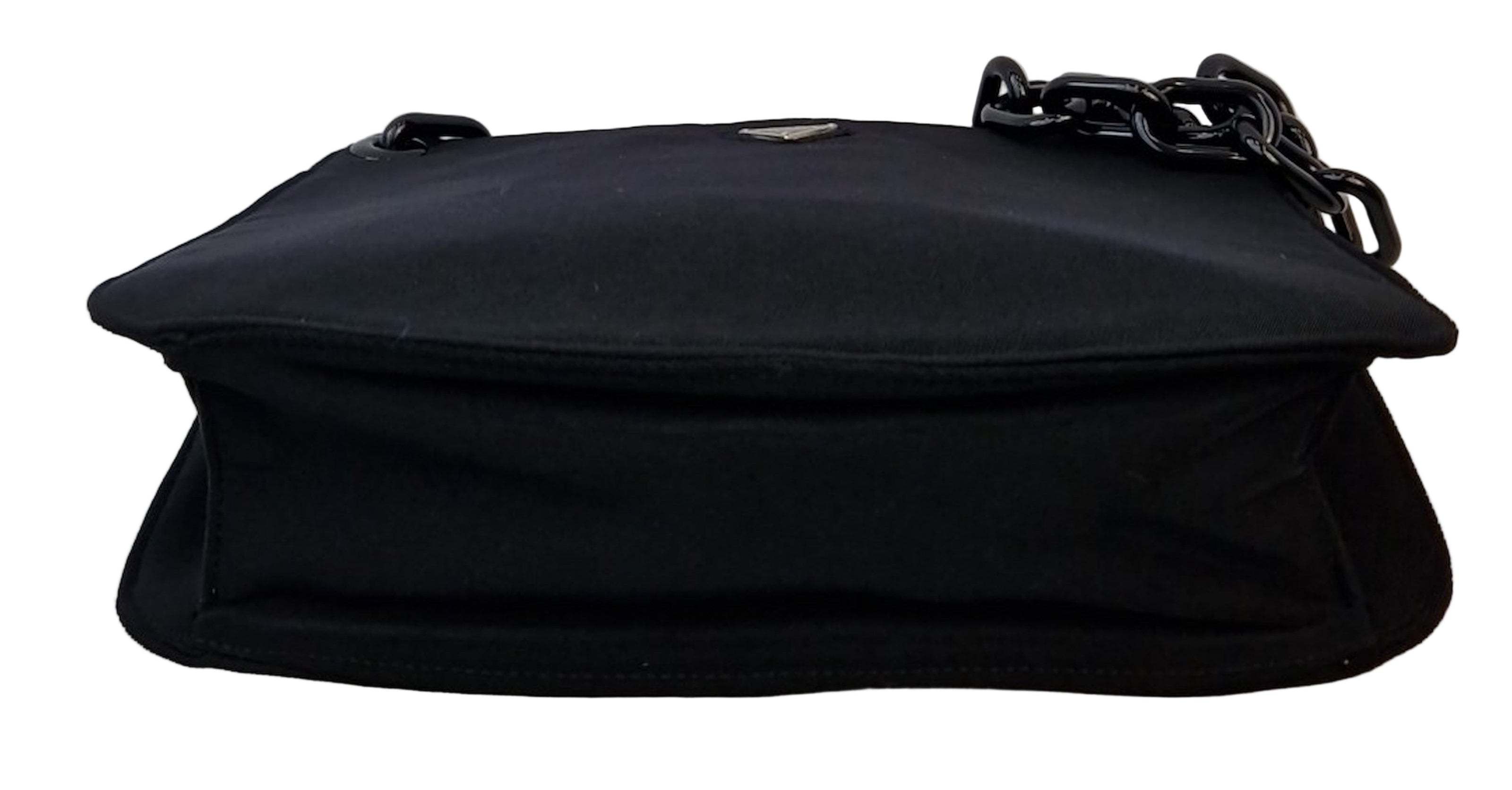 Borsa a spalla Prada nera tessuto rigido con catena