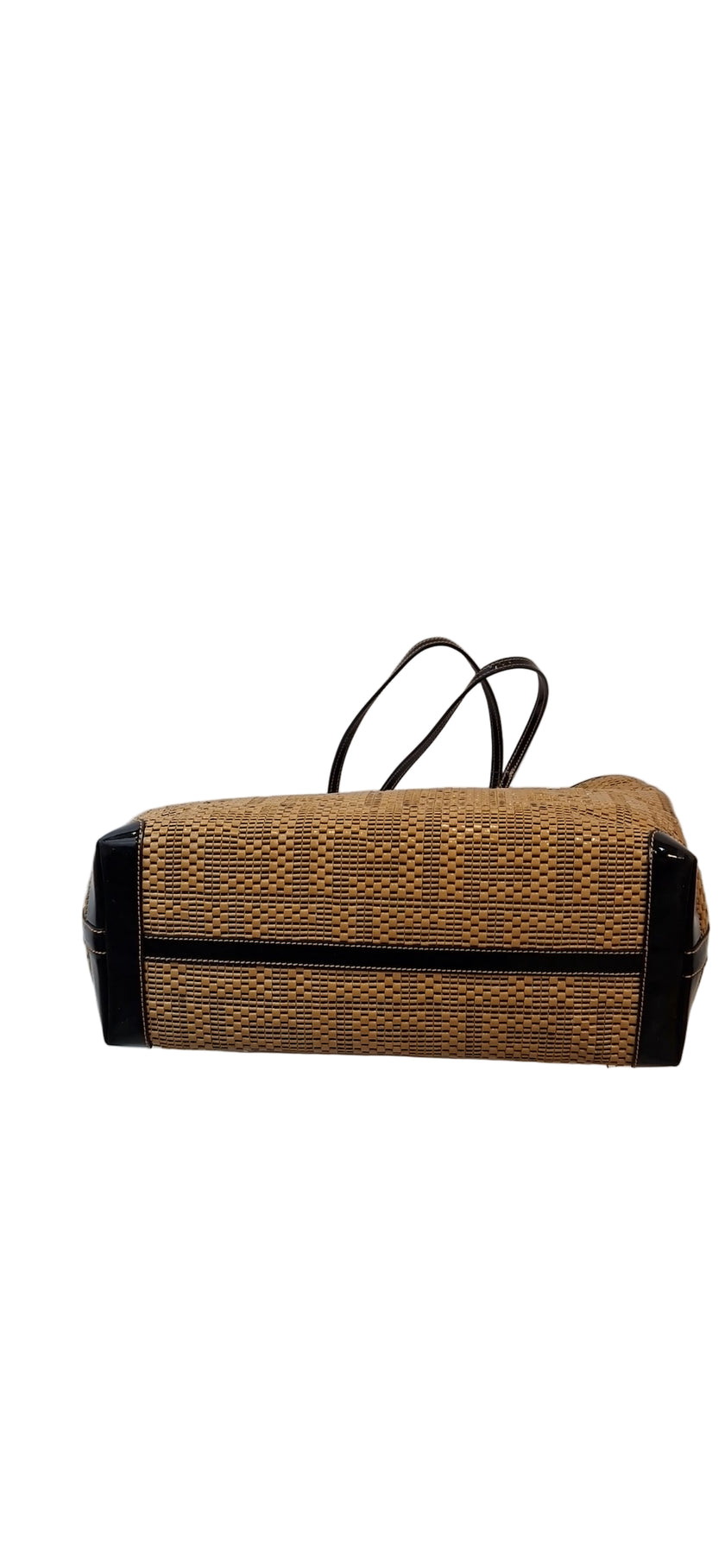 Borsa a spalla Fendi, color marrone pelle verniciata logata