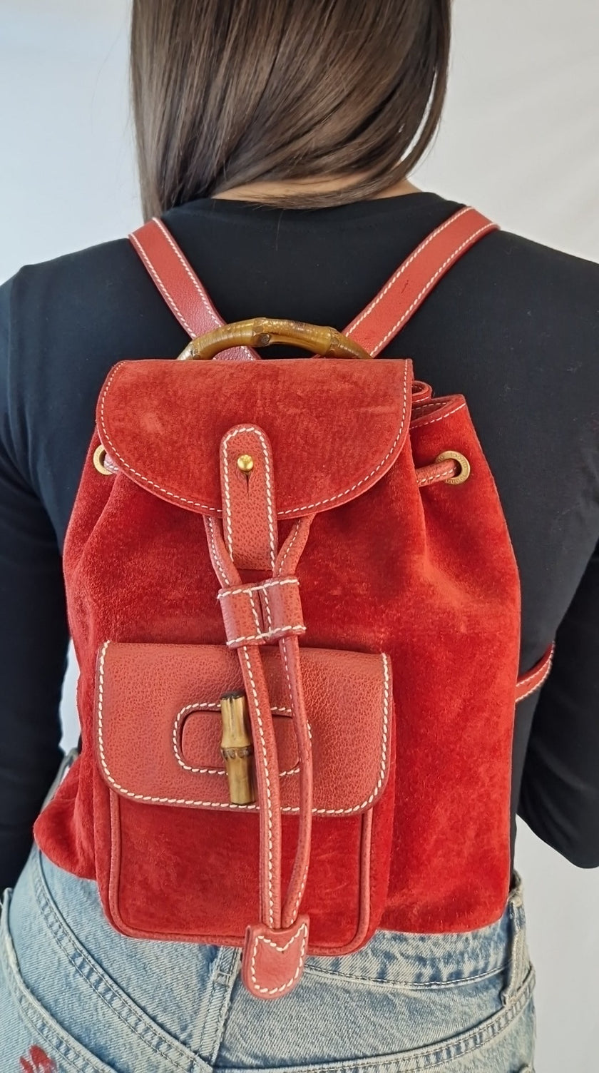 Zaino Gucci Bamboo Camoscio Rosso Vintage
