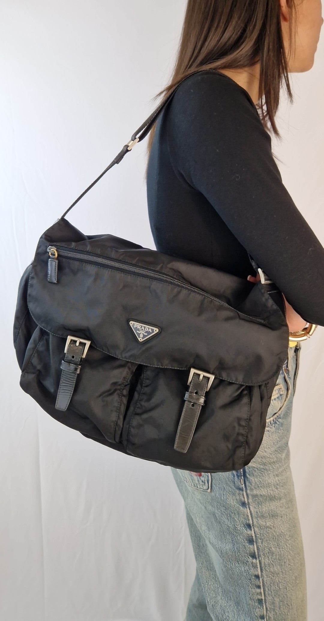 Borsa a tracolla Prada nylon nero