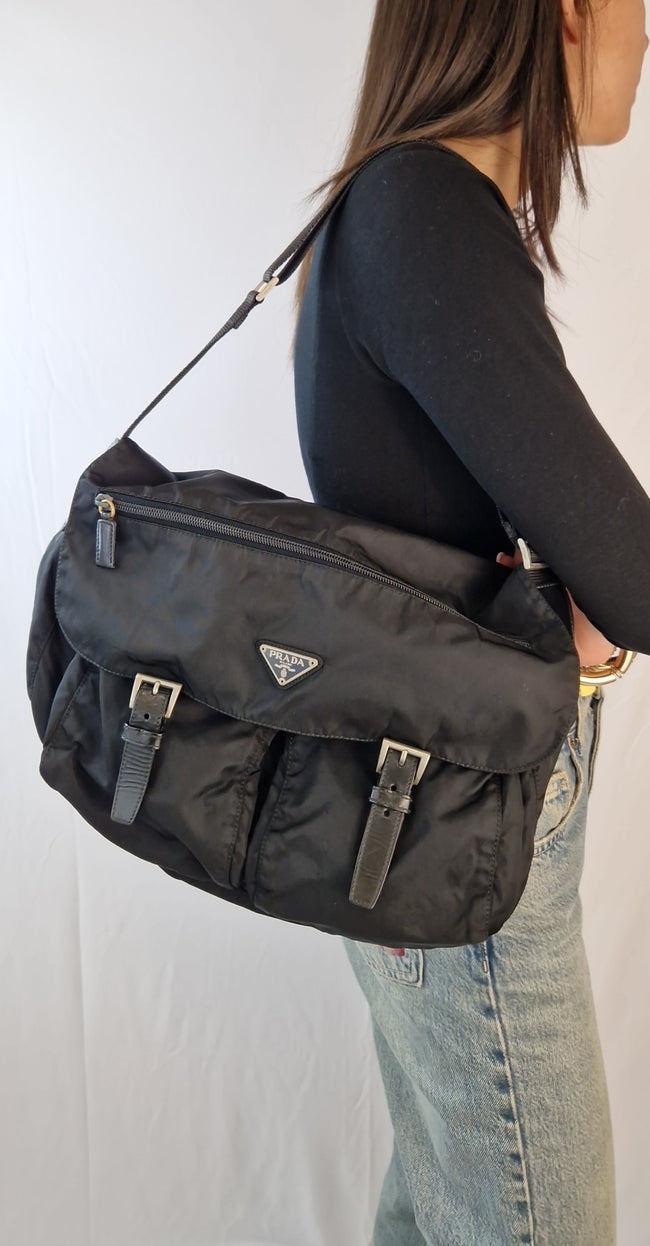 Borsa a tracolla Prada nylon nero