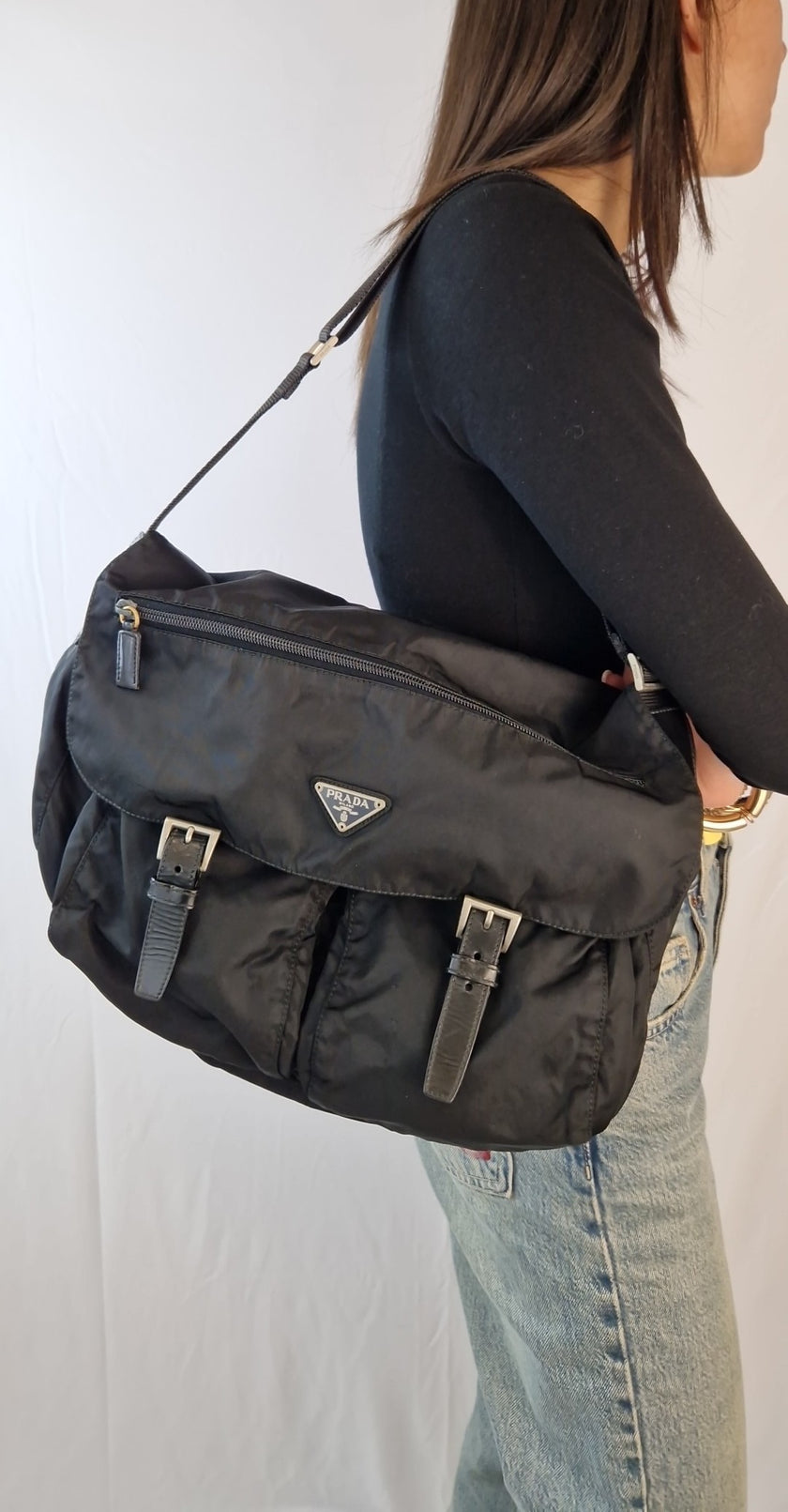 Borsa a tracolla Prada nylon nero