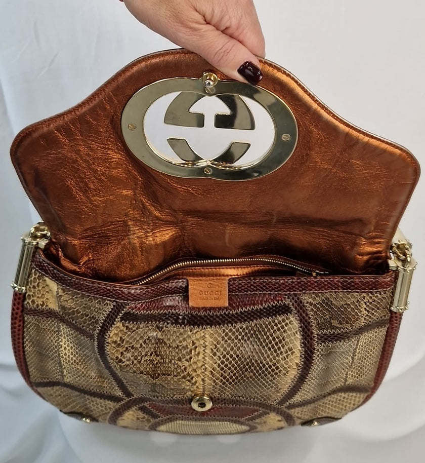 Borsa a spalla Gucci Britt Tassel Hobo Bag pelle pitone