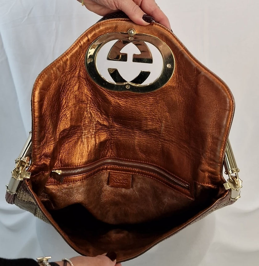 Borsa a spalla Gucci Britt Tassel Hobo Bag pelle pitone