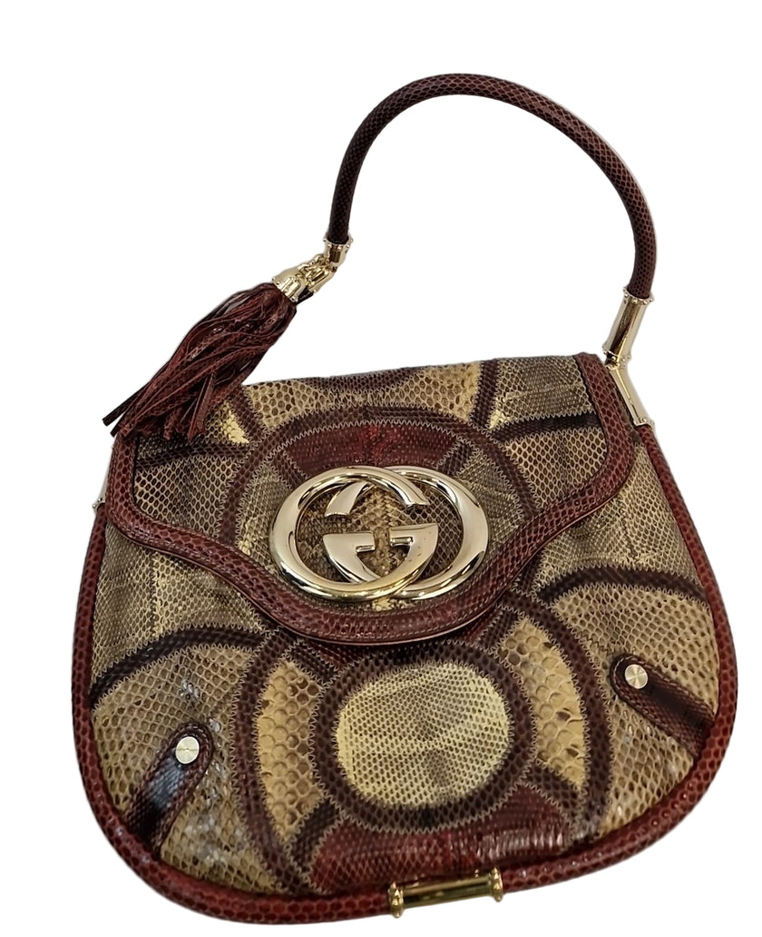 Borsa a spalla Gucci Britt Tassel Hobo Bag pelle pitone