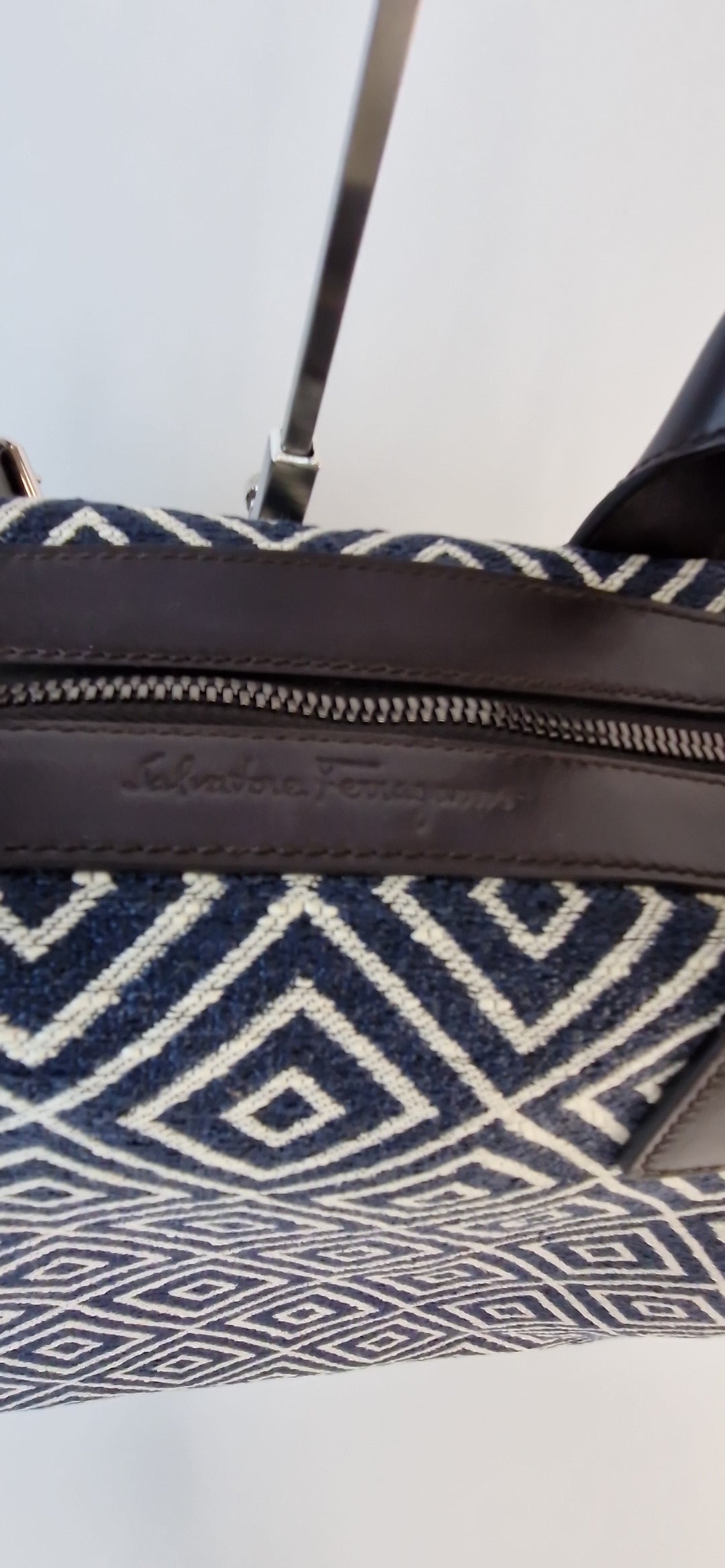Salvatore Ferragamo handbag with blue and brown geometric pattern