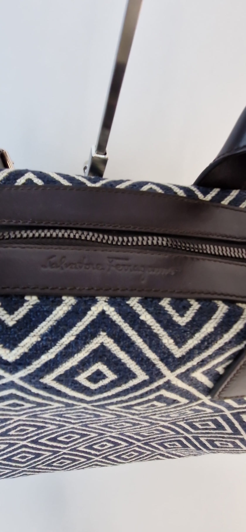 Salvatore Ferragamo handbag with blue and brown geometric pattern