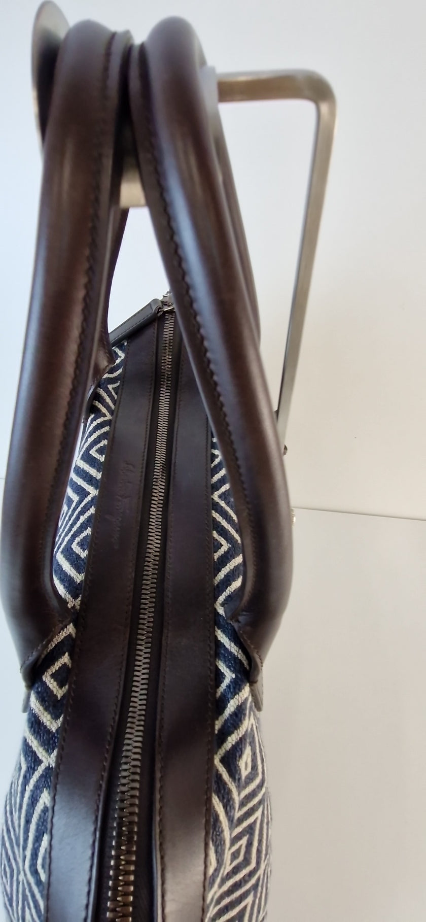 Salvatore Ferragamo handbag with blue and brown geometric pattern