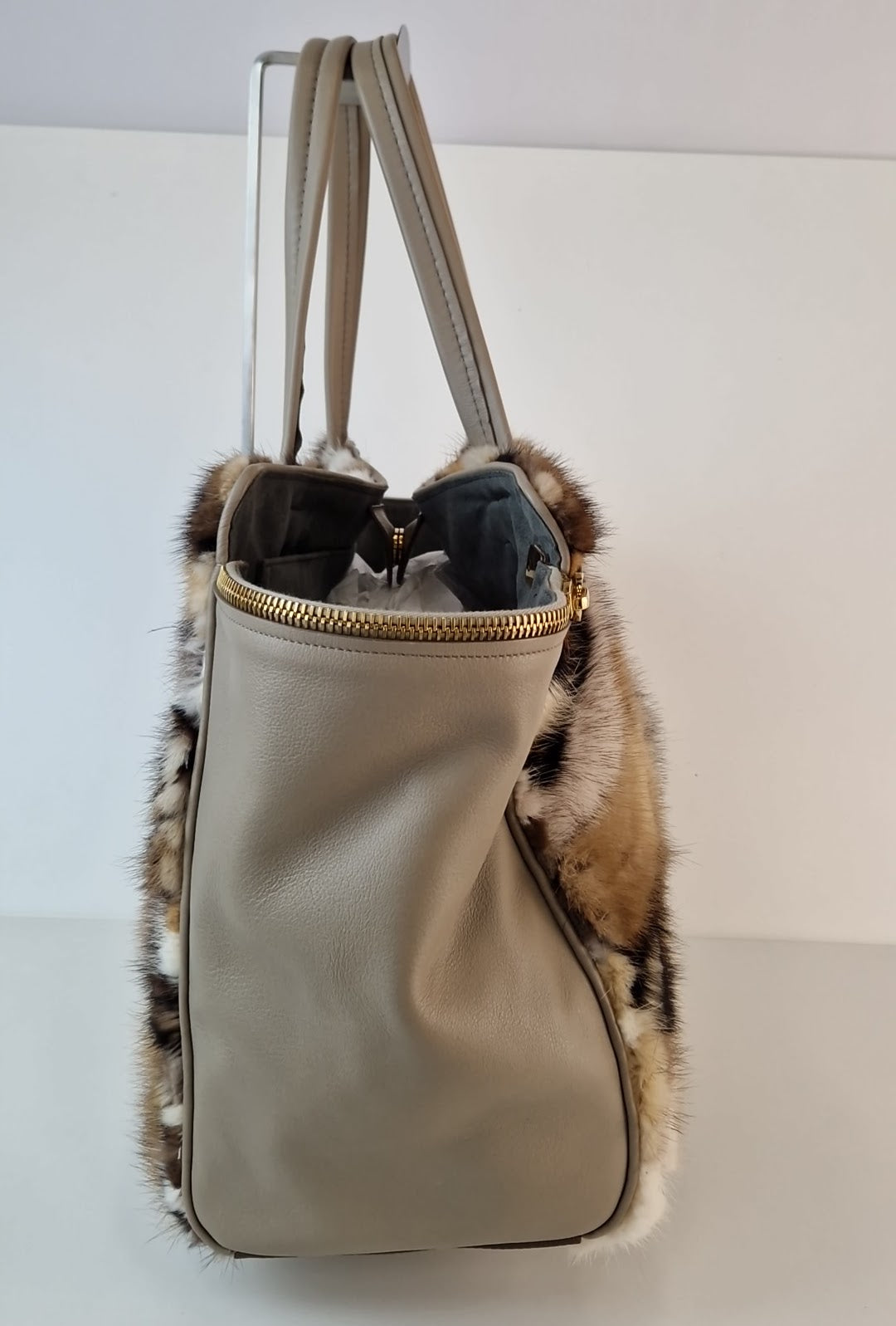Salvatore Ferragamo Verve Fox Fur Leather Handbag
