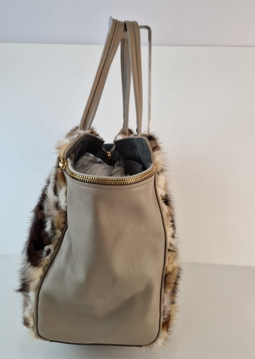 Salvatore Ferragamo Verve Fox Fur Leather Handbag