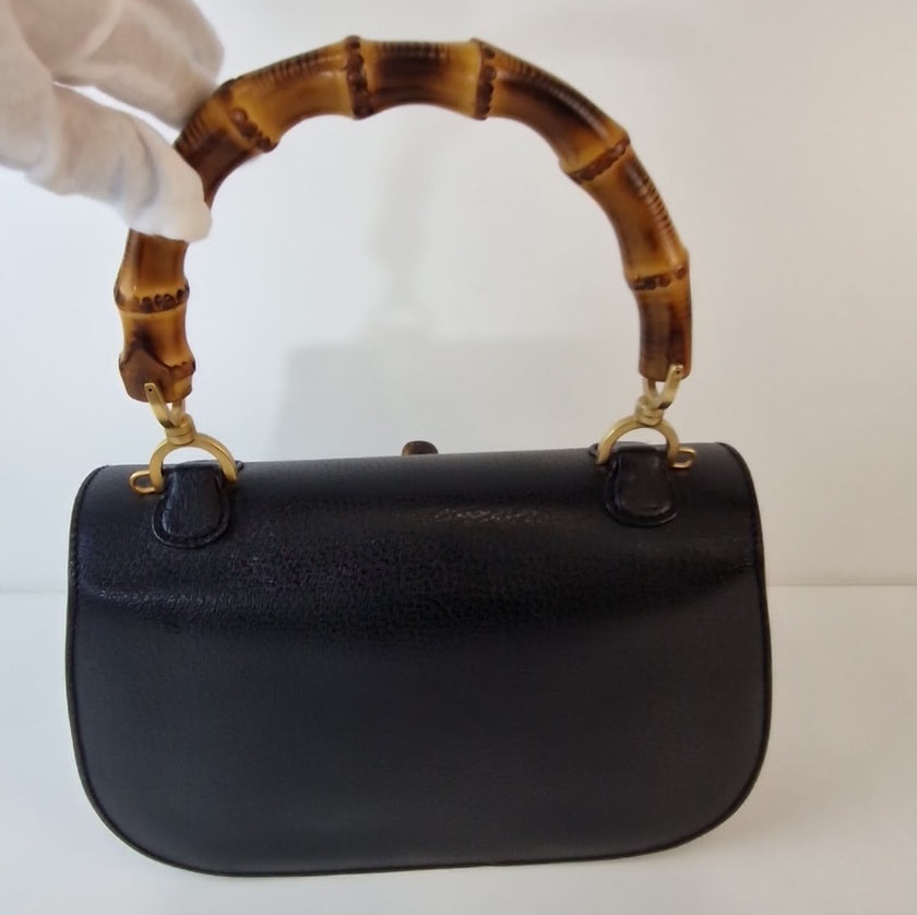 Gucci „Bamboo 1947“ kleine schwarze Lederhandtasche