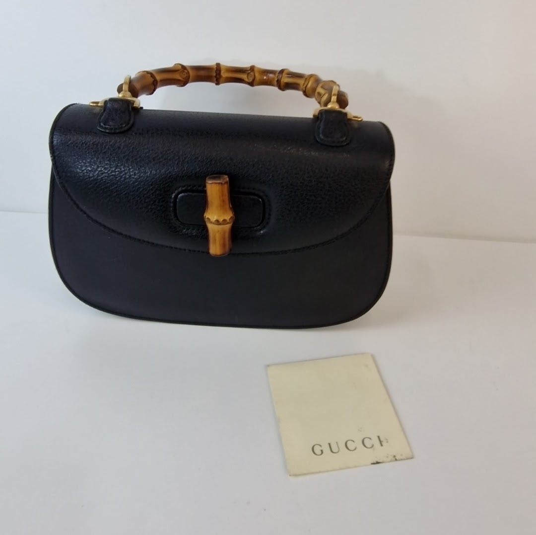 Gucci „Bamboo 1947“ kleine schwarze Lederhandtasche
