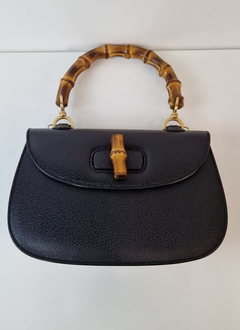 Gucci „Bamboo 1947“ kleine schwarze Lederhandtasche