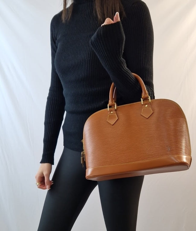 Borsa a mano Louis Vuitton Alma pelle EPI cognac