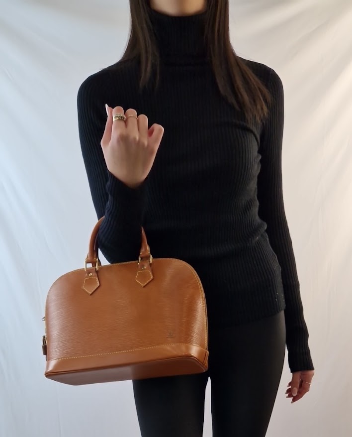 Borsa a mano Louis Vuitton Alma pelle EPI cognac