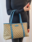 Borsa a spalla Gucci Joy  Tote GG Supreme  monogram beige e azzurra