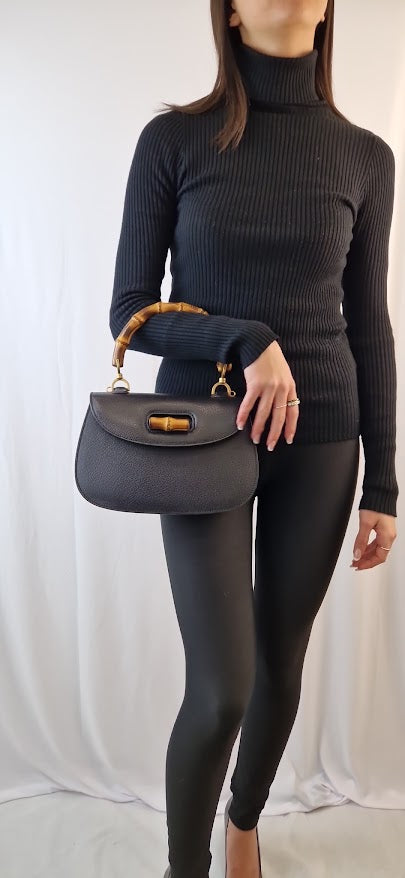 Borsa a mano Gucci Bamboo 1947 nera pelle cinghiale
