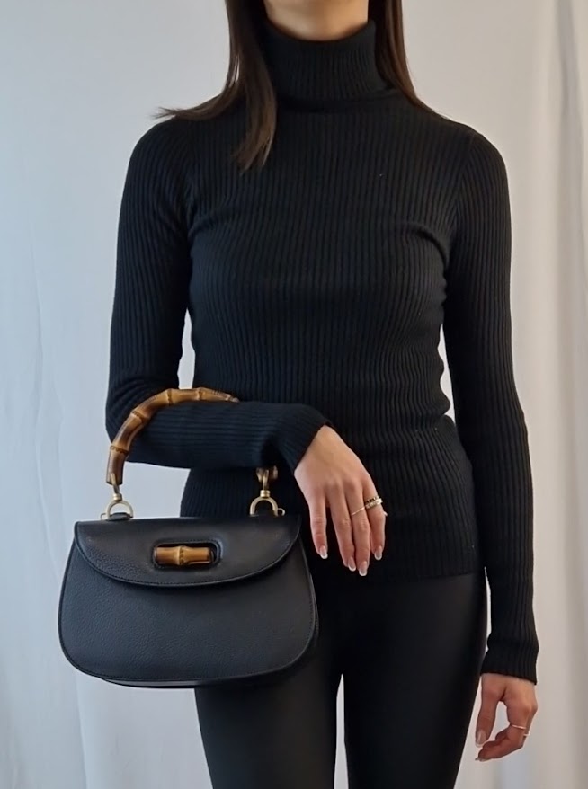 Borsa a mano Gucci Bamboo 1947 nera pelle cinghiale