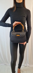 Gucci „Bamboo 1947“ kleine schwarze Lederhandtasche