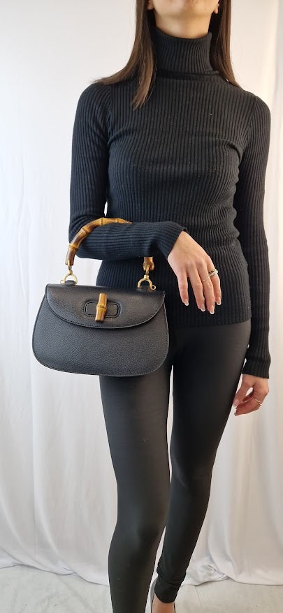 Gucci „Bamboo 1947“ kleine schwarze Lederhandtasche