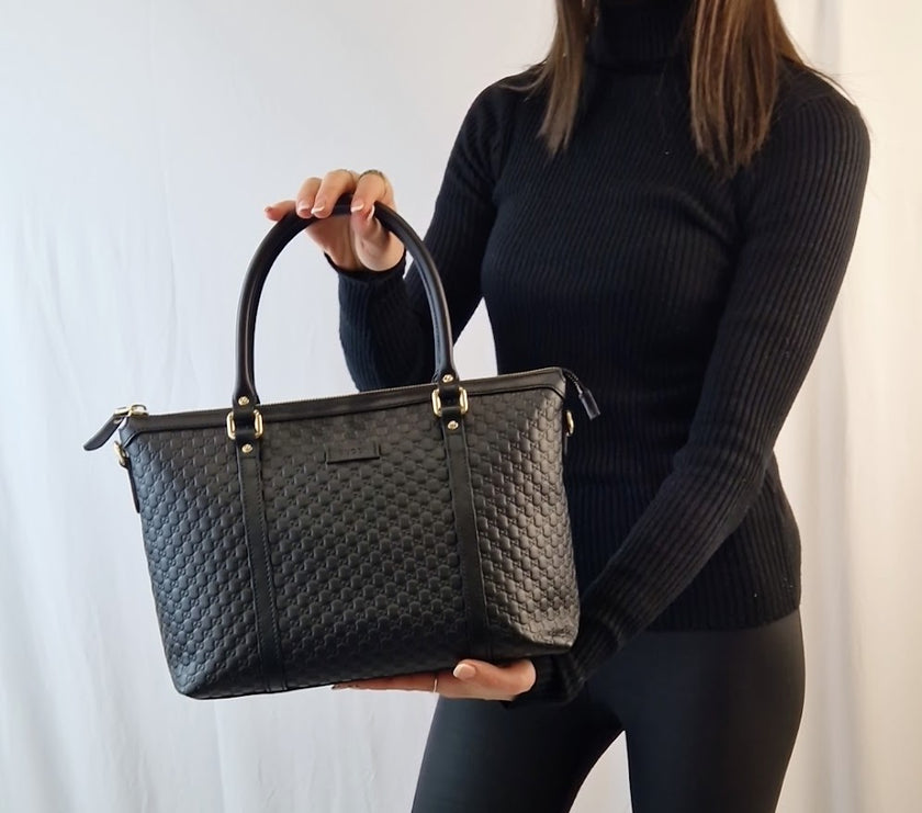 Borsa a mano Gucci mini shopper pelle Guccissima nera