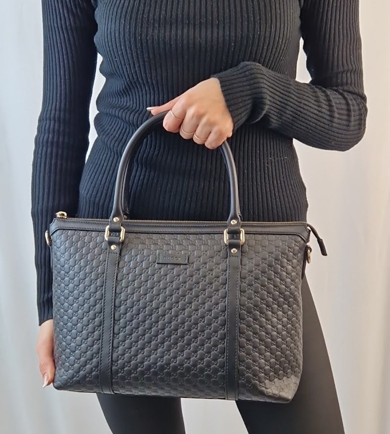 Borsa a mano Gucci mini shopper pelle Guccissima nera